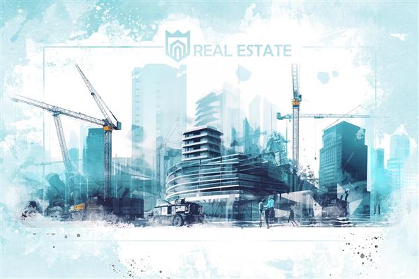 پوستر دیواری هنری با تم رنگی آبی دفتر خرید و فروش ملک