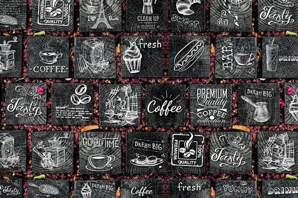 پوستردیواری کافی شاپ با المان های کافی