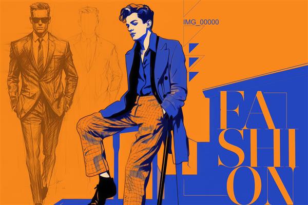 پوستر دیواری بوتیک مردانه استایل اسپرت با تم رنگی نارنجی