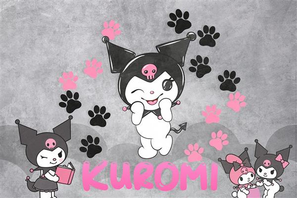 پوستر دیواری سه بعدی اتاق کودک با طرح کرومی و تم رنگی صورتی طوسی