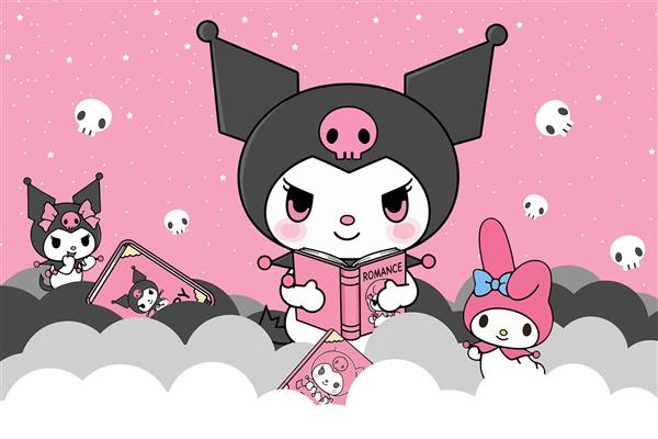 پوستر دیواری کودکانه کرومی و هلوکیتی با زمینه صورتی و جذاب