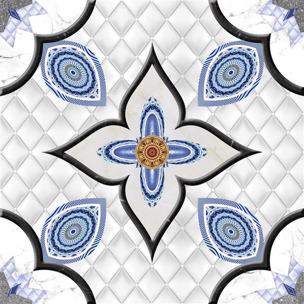 طرح کاشی اسلامی برای دکور داخلی نقوش هندسی رنگ آبی