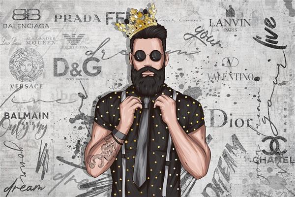 پوستر دیواری سه بعدی بوتیک مردانه با طراحی مدرن با لوگو های معروف