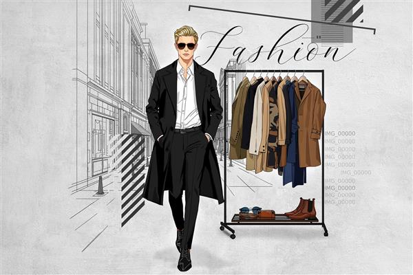 پوستر دیواری بوتیک مردانه لاکچری با طراحی سه بعدی خاص