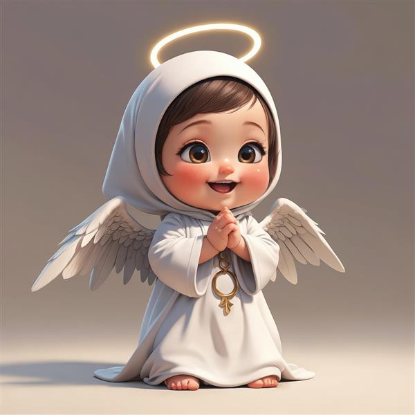 طرح دکوراتیو فرشته دخترانه کارتونی با حجاب سفید، بال‌های ظریف و هاله‌ی نور، مناسب اتاق کودک