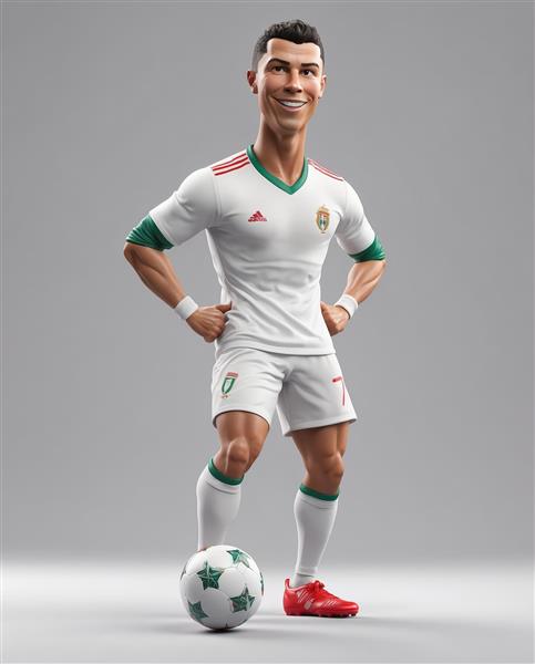 مدل سه بعدی رونالدو با لباس کلاسیک سفید و توپ