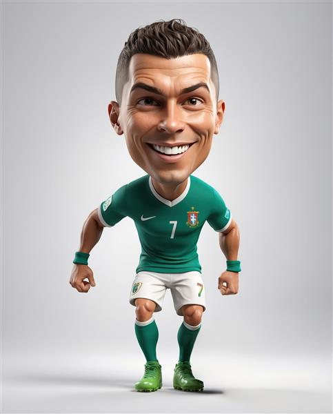 طرح انیمیشنی رونالدو با لباس سبز و کفش نئونی با لبخند باز