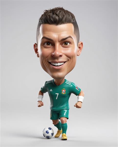 کاریکاتور رونالدو با پیراهن سبز و کنترل توپ با کیفیت بالا