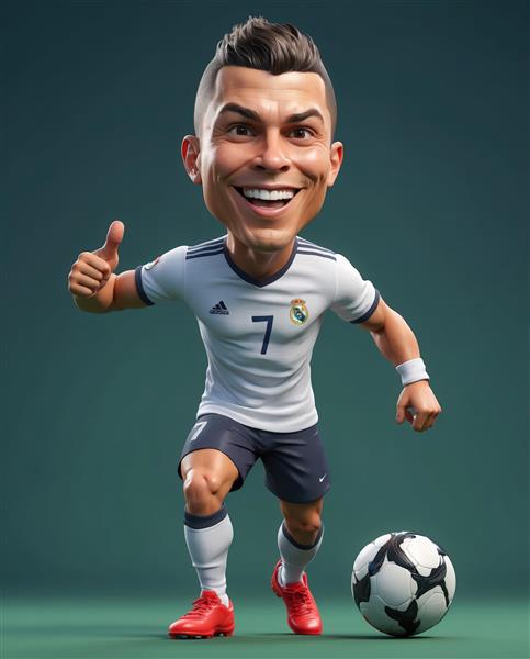 تصویر سه بعدی کریستیانو رونالدو با لباس سفید و ژست لایک