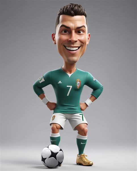 کاریکاترو کریستیانو رونالدو با توپ و لباس سبز و سفید