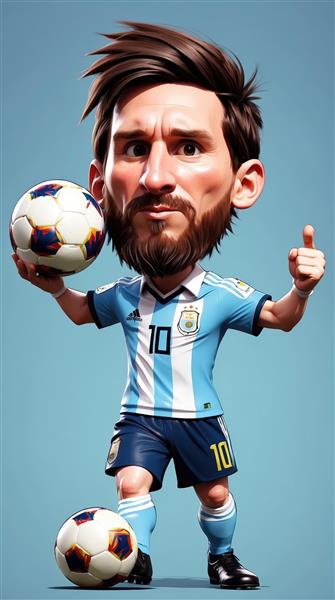 کاراکتر مسی با توپ در دست و اشاره با انگشت در لباس آرژانتین