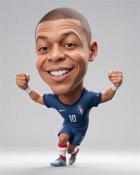 کاریکاتوری امباپه در حال جشن و شادی با لباس تیم ملی فرانسه