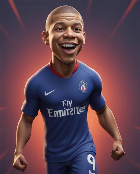 کاریکاتور کارتونی امباپه با پیراهن پاری سن ژرمن در حال شادی (تصویر باکیفیت بالا)