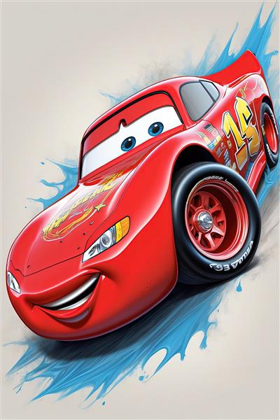 پوستر عمودی مک‌کوئین قرمز با بازتاب نور در خیابان و افکت نورپردازی شدید (مناسب چاپ دکوراتیو)