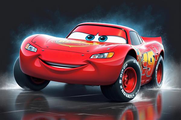 عکس کلوزآپ لایتنینگ مک‌کوئین با نگاه متمرکز و جلوه مه‌آلود (تصویر باکیفیت بالا برای دکور)