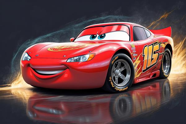 طرح گرافیکی مک‌کوئین در پیست مسابقه با رفلکس نور و شعله آتش پس‌زمینه (عکس استوک عالی)