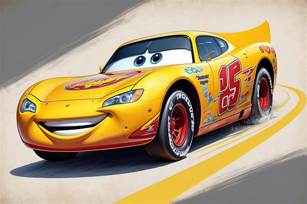 کلوزآپ لایتنینگ مک‌کوئین با پرتره شخصیت کارتونی ماشین‌ها