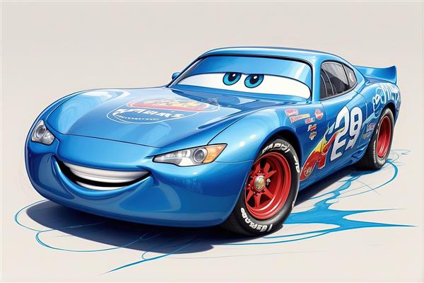 تصویر لایتنینگ مک‌کوئین در حال مسابقه با افکت درخشش و قدرت، راندن سریع بر روی آسفالت