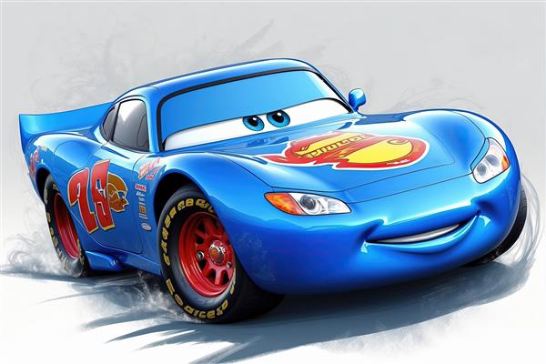 تصویر گرافیکی لایتنینگ مک‌کوئین در حال مسابقه با پس‌زمینه درخشش نورها، ماشین مسابقه‌ای قرمز