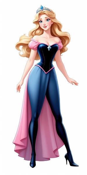 آرورای مدرن با لباس مشکی و تاج آبی روی سر