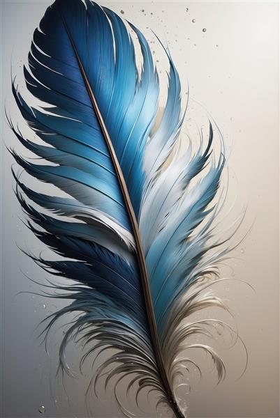 پر آبی و سفید بزرگ با ساقه طلایی، کانسپت هنری مینیمال برای پس‌زمینه دکوراتیو