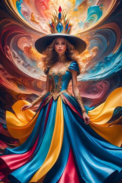 مانکن با لباس رنگی با کلاه تزیینی