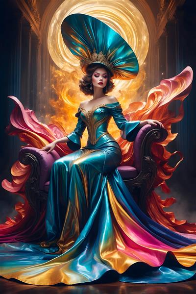 ملکه فشن رنگین‌کمانی روی صندلی