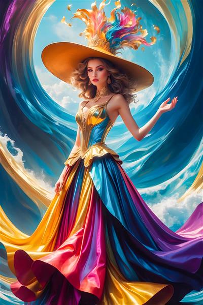 مانکن با کلاه پهن و دامن براق