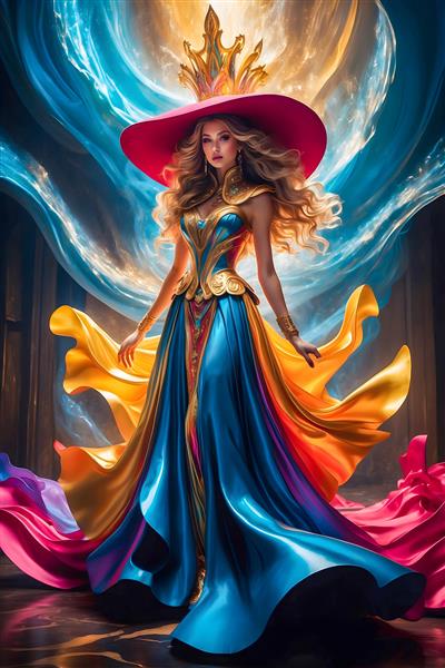 لباس مجلسی رنگارنگ کلاه پهن