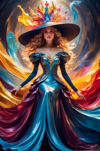 پرتره فشن رنگارنگ با کلاه پهن