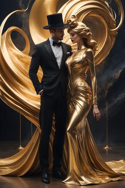 زوج مدرن با لباس طلایی