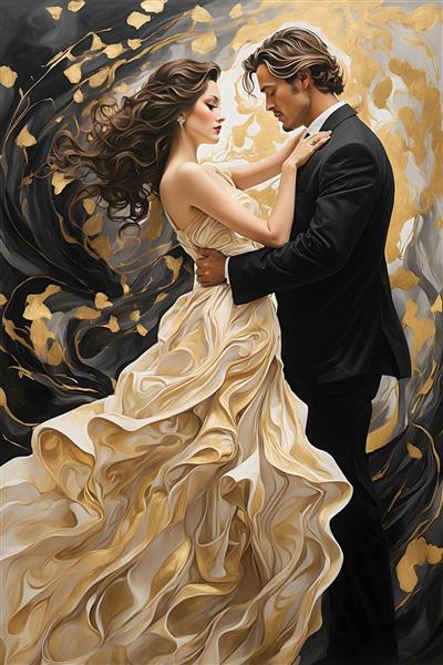 رقص عاشقانه با لباس طلایی