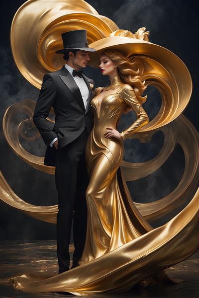 زوج فشن طلایی با کلاه بزرگ