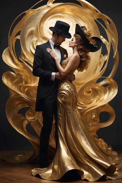 زوج فانتزی با لباس طلایی