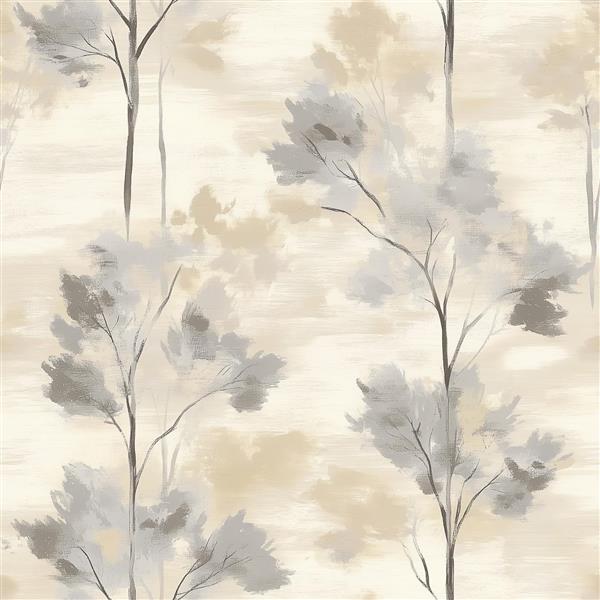 Watercolor Tree Seamless Pattern with Neutral Tones