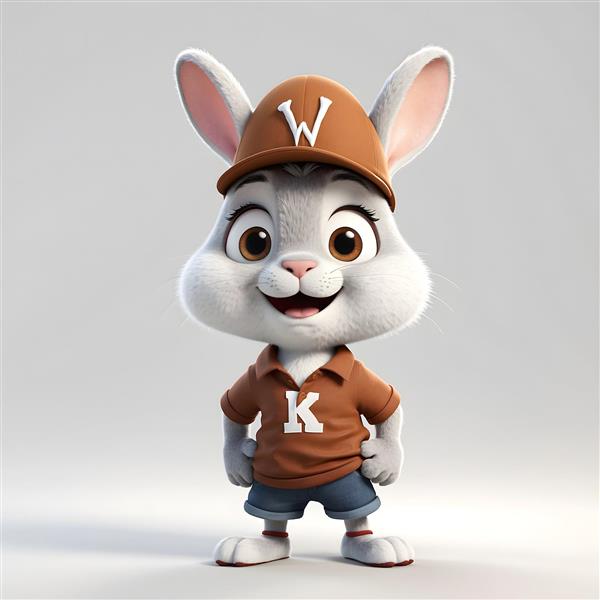 خرگوش با کلاه قهوه‌ای و حرف W
