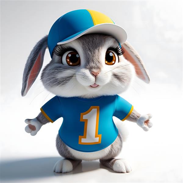 خرگوش ورزشی با کلاه آبی زرد