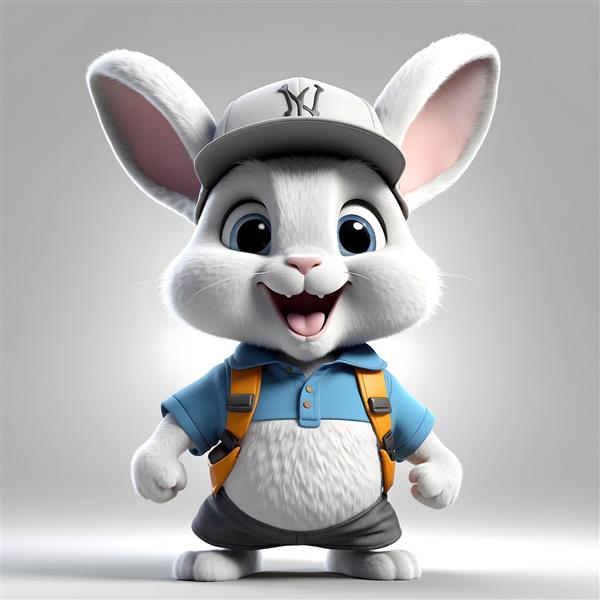 خرگوش کارتونی با کلاه و کوله‌پشتی