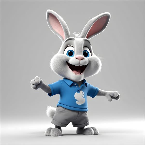 خرگوش کارتونی آبی با لوگوی خرگوش