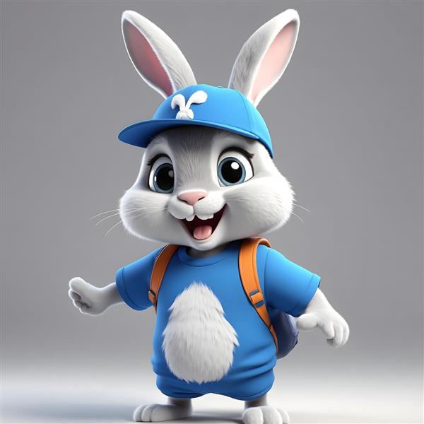 خرگوش کارتونی با پولوشرت آبی