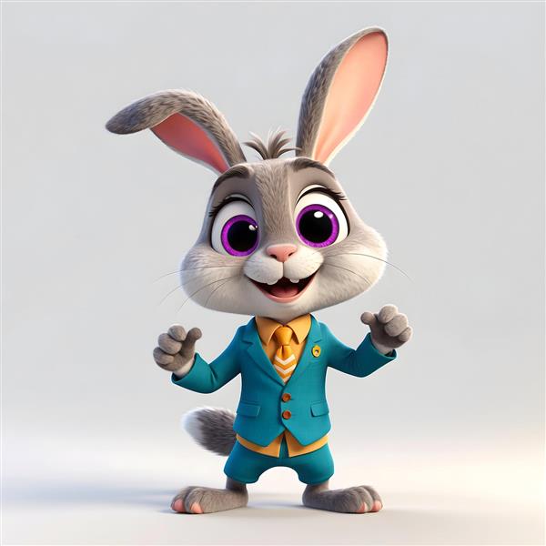خرگوش کارتونی با کت‌وشلوار فیروزه‌ای
