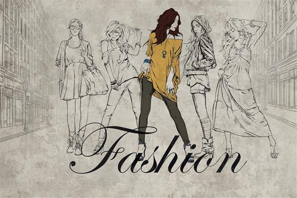 پوستر دیواری بوتیک زنانه مد روز با طراحی مدل و نوشته فشن