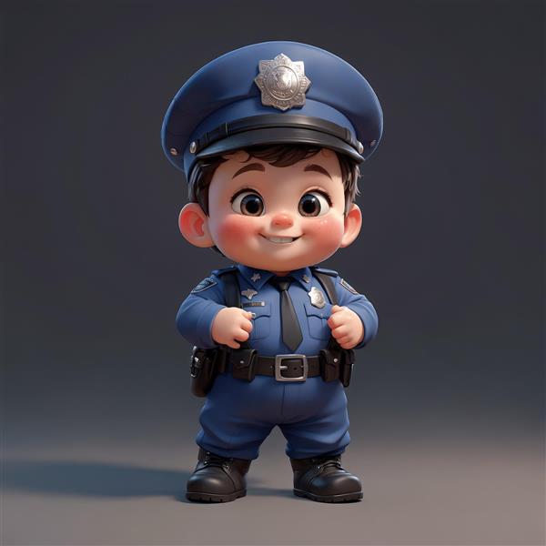 تصویر اورجینال پسر بچه بامزه پلیس با یونیفرم آبی رسمی طرح سه بعدی برای دکور اتاق کودک