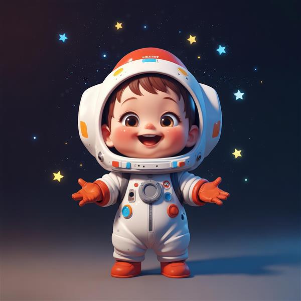 عکس استوک کودک فضانورد خندان با دستکش و بوت نارنجی، کلاه ایمنی جذاب، مناسب پس‌زمینه و چاپ