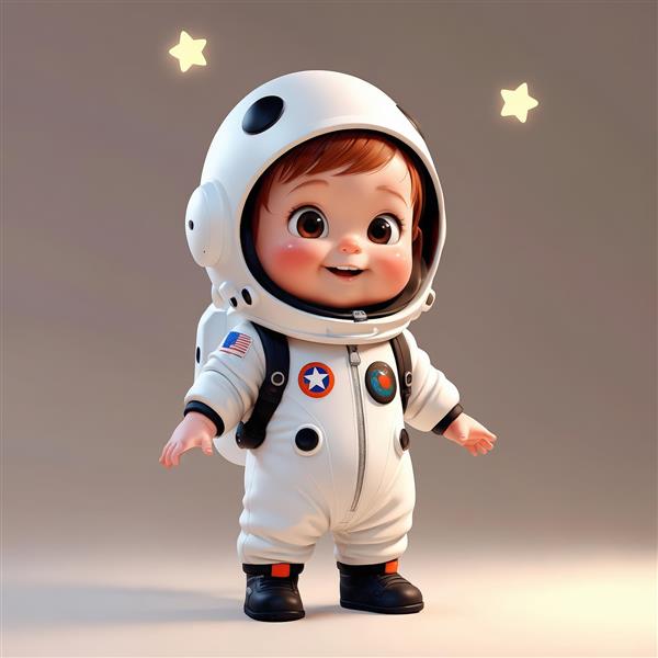 عکس باکیفیت کودک فضانورد با لباس سفید (پرچم آمریکا)، پس‌زمینه ساده، مناسب چاپ عریض و تابلو
