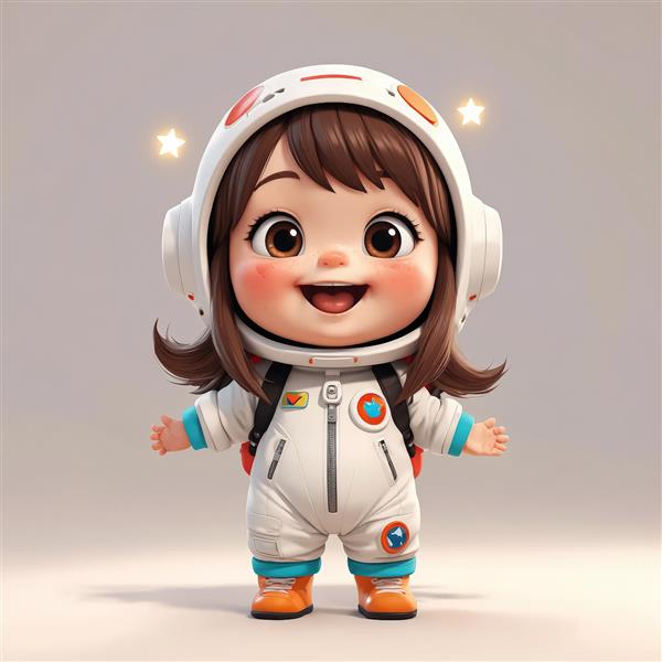 تصویر استوک دختر فضانورد با موهای قهوه‌ای کوتاه و بوت نارنجی (فانتزی)