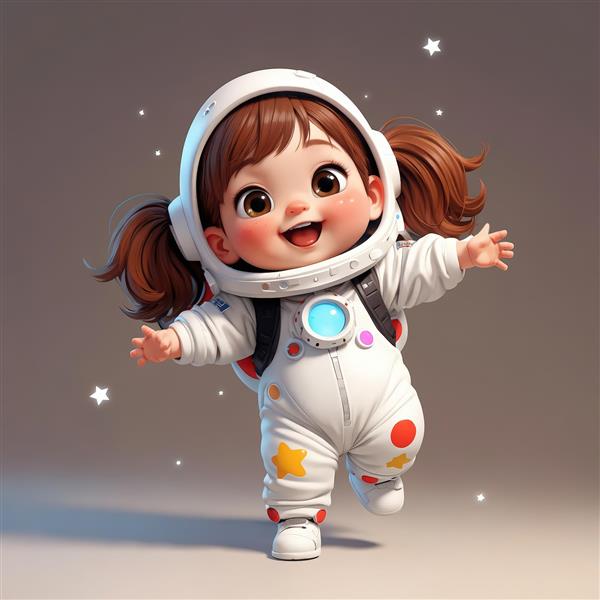 پوستر دختر فضانورد خندان با موهای دم اسبی و لباس سفید (کیفیت چاپی)
