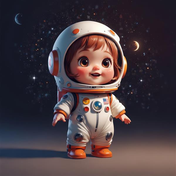دانلود عکس استوک کودک فضانورد با لهجه نارنجی و هلال ماه در آسمان شب