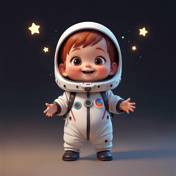 پوستر کودک فضانورد خندان با لباس سفید و کلاه ایمنی (تصویر باکیفیت برای چاپ)