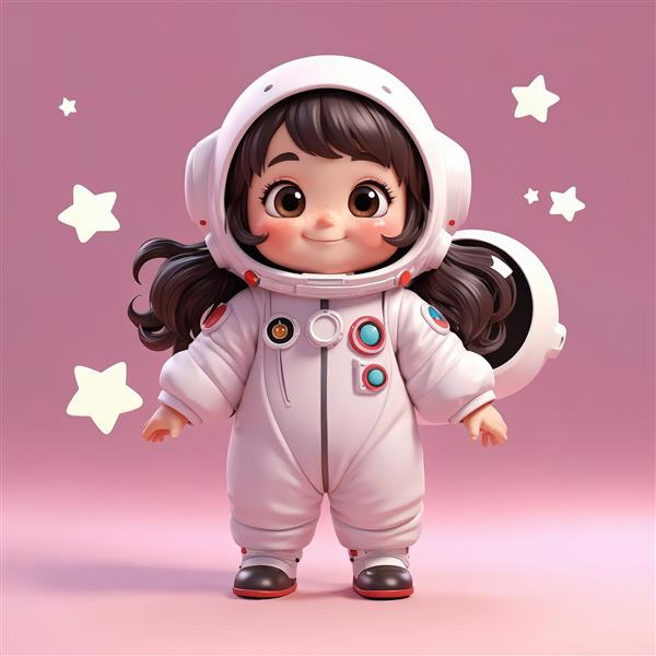 عکس باکیفیت دختر فضانورد در حال حرکت با کوله‌پشتی نارنجی و آبی (والپیپر فضایی)